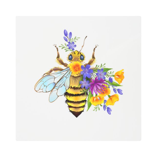 Flower bee with wild plants metal print (Front)
