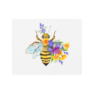 Flower bee with wild plants metal print