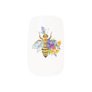 Flower bee with wild plants minx nail art