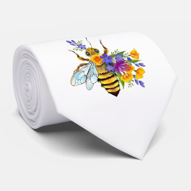 Flower bee with wild plants neck tie (Rolled)