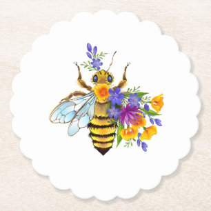 Flower bee with wild plants paper coaster