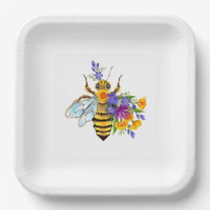 Flower bee with wild plants paper plates