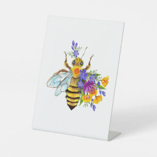 Flower bee with wild plants pedestal sign