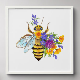 Flower bee with wild plants peel and stick photo tile