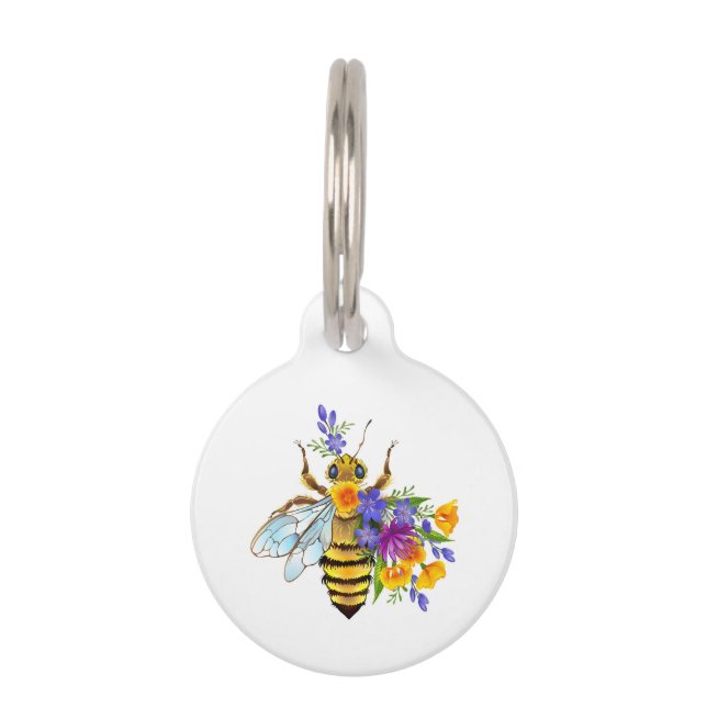 Flower bee with wild plants pet ID tag (Front)