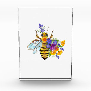 Flower bee with wild plants photo block