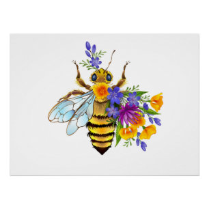 Flower bee with wild plants poster