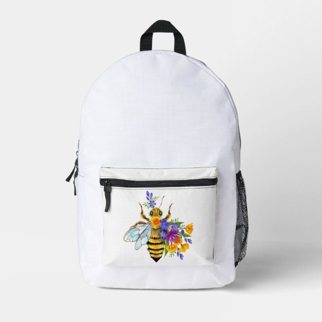 Flower bee with wild plants printed backpack (Front)