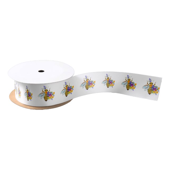 Flower bee with wild plants satin ribbon (Spool)