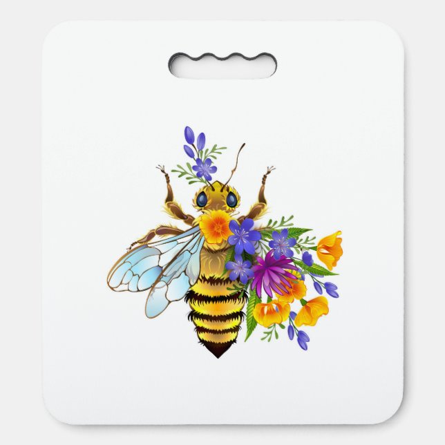 Flower bee with wild plants seat cushion (Front Vertical)