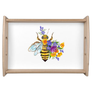 Flower bee with wild plants serving tray