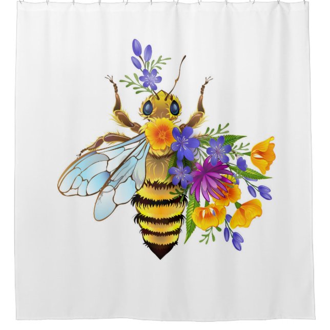Flower bee with wild plants shower curtain (Front)