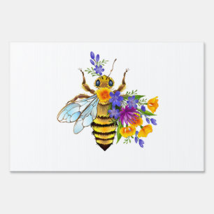 Flower bee with wild plants sign