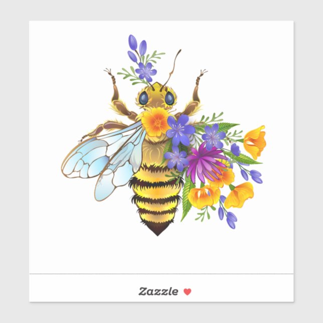 Flower bee with wild plants sticker (Sheet)