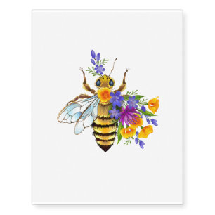 Flower bee with wild plants temporary tattoos