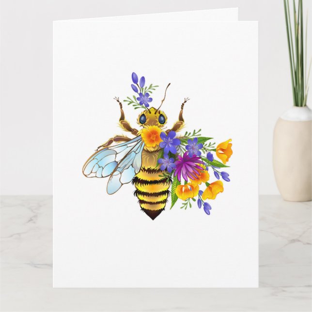 Flower bee with wild plants thank you card (Front)