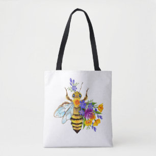 Flower bee with wild plants tote bag