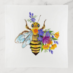 Flower bee with wild plants trinket tray