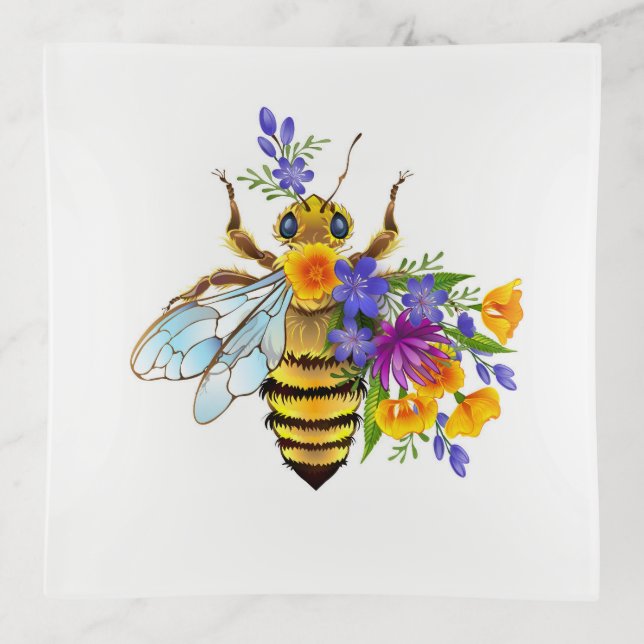 Flower bee with wild plants trinket tray (Front)