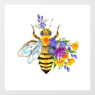 Flower bee with wild plants window cling