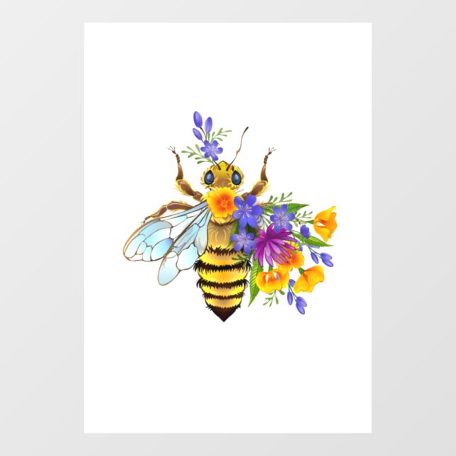 Flower bee with wild plants window cling (Sheet)