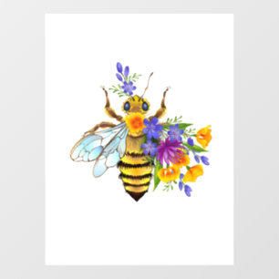 Flower bee with wild plants window cling