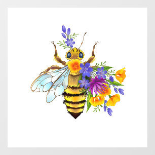 Flower bee with wild plants window cling