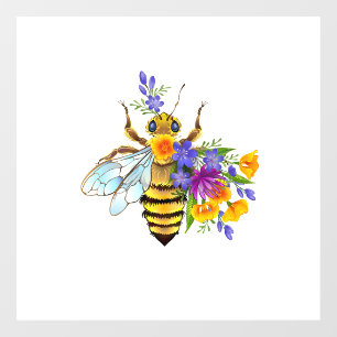Flower bee with wild plants window cling