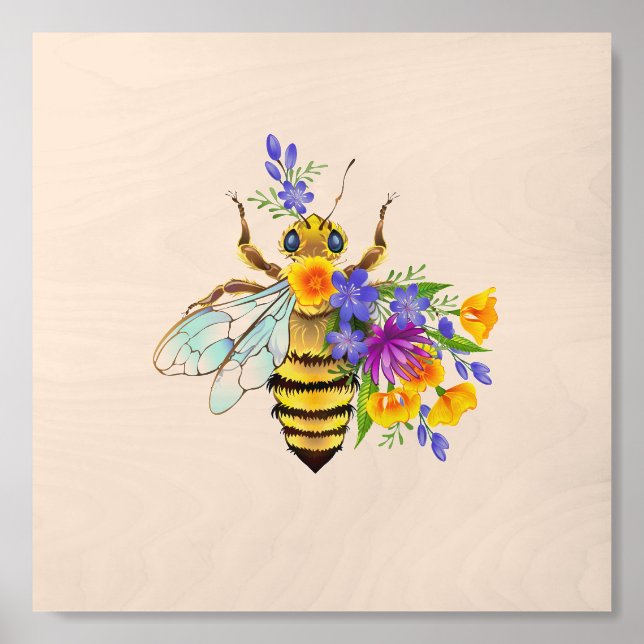 Flower bee with wild plants wood photo tile  (Front Set)