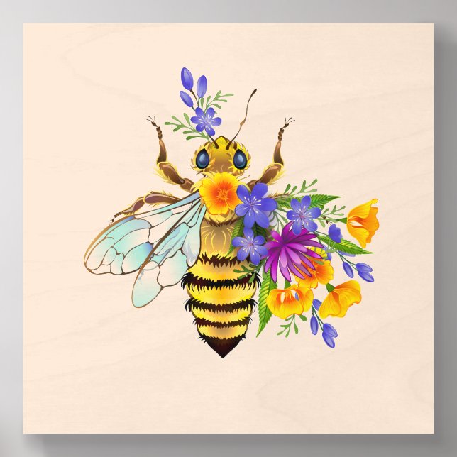 Flower bee with wild plants wood photo tile  (Front Set)