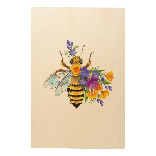 Flower bee with wild plants wood wall art (Front)