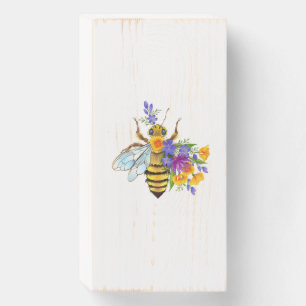 Flower bee with wild plants wooden box sign