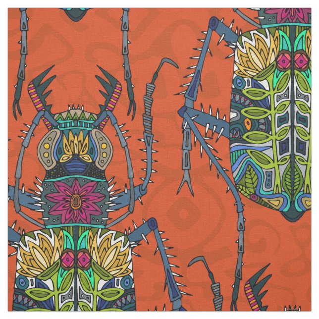 flower beetle orange fabric (Swatch)