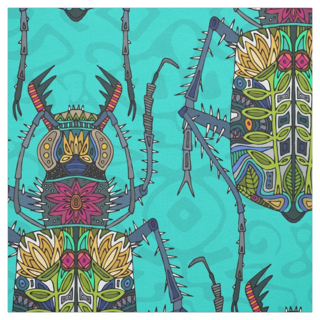 flower beetle turquoise fabric (Swatch)