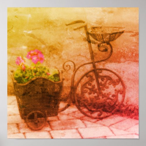 Flower Bicycle Abstract Grunge Poster