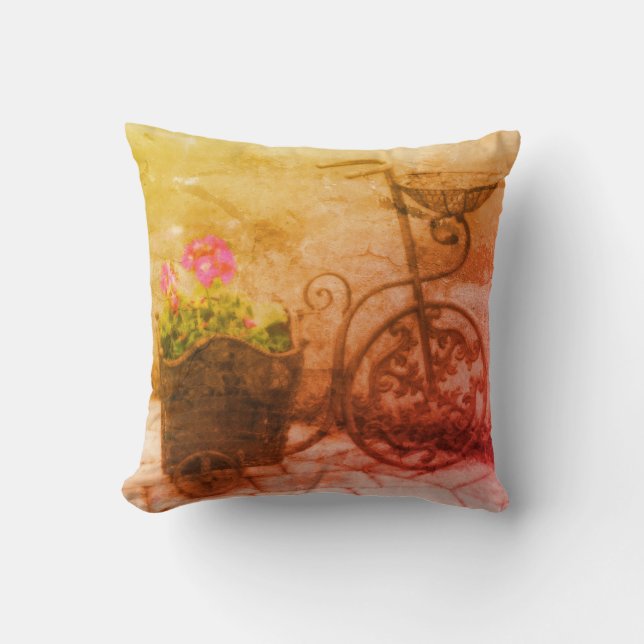 Flower Bicycle Abstract Grunge  Throw Pillow (Front)