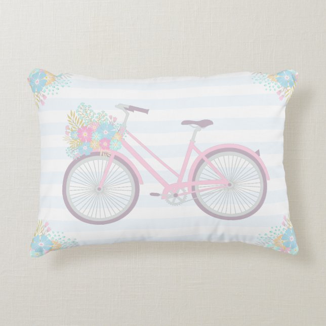 Flower Bicycle Cute Pastel Cozy Pillow (Front)