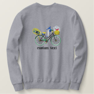 flower Bicycle Embroidery with Tennis Rackets Embroidered Sweatshirt