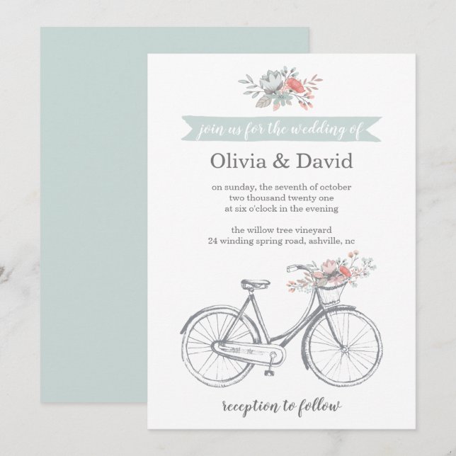 Flower Bicycle Romantic Spring Garden Wedding Invitation (Front/Back)