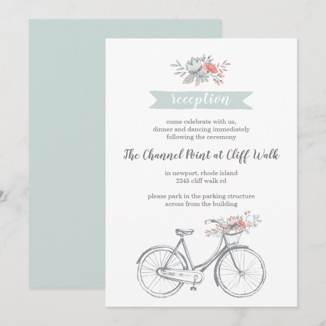 Flower Bicycle Spring Garden Wedding Reception Invitation (Front/Back)