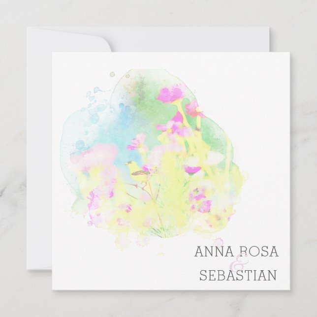 ~* Flower Bird AR12 PHOTO RSVP + QR Wedding Invitation (Front)