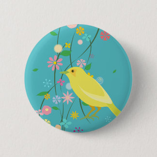flower bird(blue) pinback button