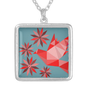 FLOWER BIRD GIFT WOMEN , GIRLFRIEND, WIFE, FRIEND SILVER PLATED NECKLACE