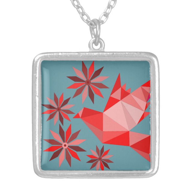 FLOWER BIRD GIFT WOMEN , GIRLFRIEND, WIFE, FRIEND  SILVER PLATED NECKLACE (Front)