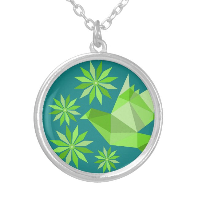 FLOWER BIRD GIFT WOMEN , GIRLFRIEND, WIFE, FRIEND  SILVER PLATED NECKLACE (Front)