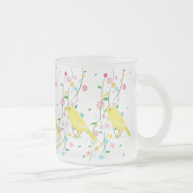 flower bird(repeat) frosted glass coffee mug (Right)