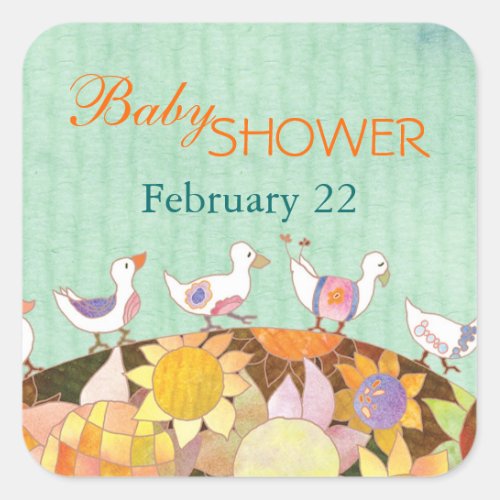 Flower Birds Baby Shower Square Sticker