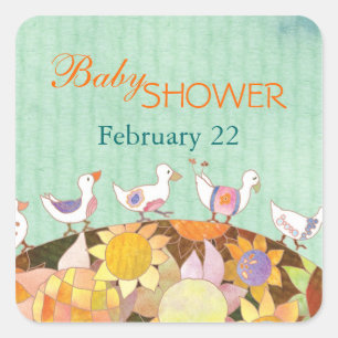 Flower Birds Baby Shower Square Sticker