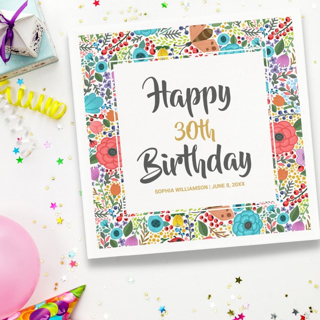 Flower Birthday Party Custom Name Age Floral Napkins (Creator Uploaded)