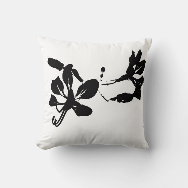 Flower, black and white throw pillow (Front)